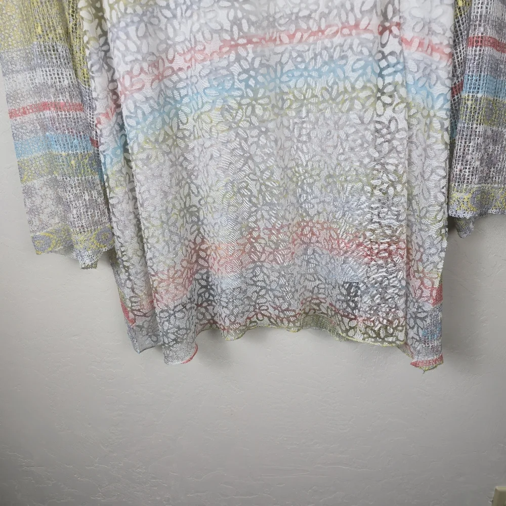 Ali Miles Floral Burnout Mesh Tunic Top Aqua Pastels Flowy Relaxed Layered 2X - Picture 13 of 13